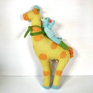 Blabla Stuffed Animal Giraffe Plush with Cat Rider & Bird Hand Knit Made In Peru